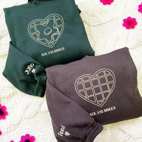 COUPLEHOODIES Custom Embroidered Couple Sweatshirts with Wreath Heart – Gift for Christmas Anniversary Valentines Day (Style) in Saudi Arabia