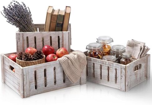 Ripeng 3 Pcs Decorative Wood Crates for Storage Display, Rustic Wooden Nesting Crates with Handles, Large Small Farmhouse Boxes for Wedding Birthday Home Decorations (Natural Wood Color,3 Sizes) in Saudi Arabia
