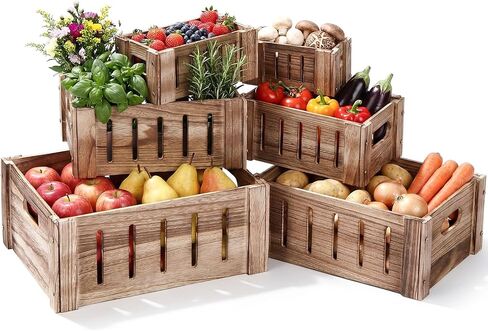 Ripeng 3 Pcs Decorative Wood Crates for Storage Display, Rustic Wooden Nesting Crates with Handles, Large Small Farmhouse Boxes for Wedding Birthday Home Decorations (Natural Wood Color,3 Sizes) in Kuwait