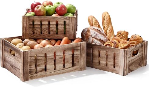 Ripeng 3 Pcs Decorative Wood Crates for Storage Display, Rustic Wooden Nesting Crates with Handles, Large Small Farmhouse Boxes for Wedding Birthday Home Decorations (Natural Wood Color,3 Sizes) in Kuwait