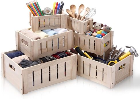 Ripeng 3 Pcs Decorative Wood Crates for Storage Display, Rustic Wooden Nesting Crates with Handles, Large Small Farmhouse Boxes for Wedding Birthday Home Decorations (Natural Wood Color,3 Sizes) in Kuwait