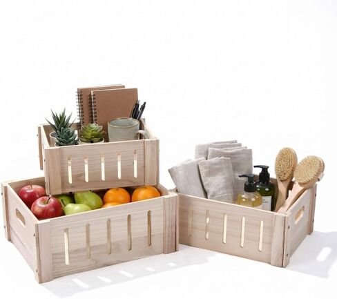 Ripeng 3 Pcs Decorative Wood Crates for Storage Display, Rustic Wooden Nesting Crates with Handles, Large Small Farmhouse Boxes for Wedding Birthday Home Decorations (Natural Wood Color,3 Sizes) in Kuwait