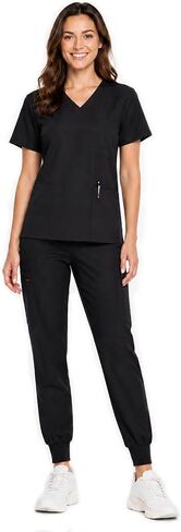 Scrubs for Women Set, 4-Way Stretch V-Neck Top & Jogger Pants, 10 Pockets Durable Medical Uniforms in Saudi Arabia
