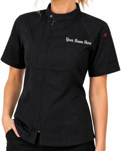 ChefsCloset Personalized Women's Modern Short Sleeve Chef Coat – Embroidered Jacket with Offset Zipper and Mesh Panels in Saudi Arabia