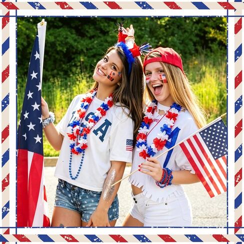 24 Pcs 4th of July 250th Anniversary Lei Necklaces – Red White Blue Hawaiian Flower Leis for Independence Day Party Favors, Memorial Day, BBQ, and Patriotic Celebration Supplies in Saudi Arabia
