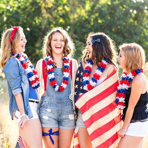 24 Pcs 4th of July 250th Anniversary Lei Necklaces – Red White Blue Hawaiian Flower Leis for Independence Day Party Favors, Memorial Day, BBQ, and Patriotic Celebration Supplies in Saudi Arabia