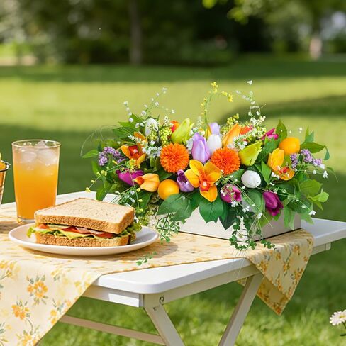 Artificial Tulip & Dahlia Table Centerpiece Lifelike Faux Flowers with Decorative Lemons & Greenery, Spring & Summer Tabletop Decor for Dining Room, Kitchen Island, Coffee Table, Weddings & Home in Saudi Arabia
