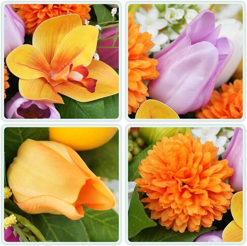 Artificial Tulip & Dahlia Table Centerpiece Lifelike Faux Flowers with Decorative Lemons & Greenery, Spring & Summer Tabletop Decor for Dining Room, Kitchen Island, Coffee Table, Weddings & Home in Saudi Arabia
