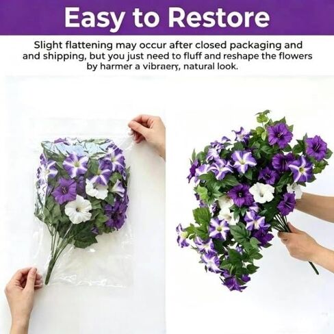 2-Pcs Petunias Artificial Flowers UV Resistant Realistic Faux Silk Artificial Fake Flowers Plants Decorations for the indoor courtyard porch and balcony Faux Petunias Silk Flower(Purple White) in Saudi Arabia