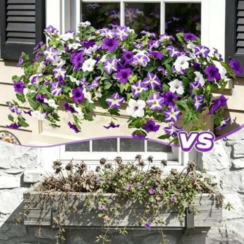 2-Pcs Petunias Artificial Flowers UV Resistant Realistic Faux Silk Artificial Fake Flowers Plants Decorations for the indoor courtyard porch and balcony Faux Petunias Silk Flower(Purple White) in Saudi Arabia