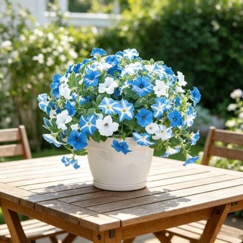 2-Pcs Petunias Artificial Flowers UV Resistant Realistic Faux Silk Artificial Fake Flowers Plants Decorations for the indoor courtyard porch and balcony Faux Petunias Silk Flower(Purple White) in Saudi Arabia