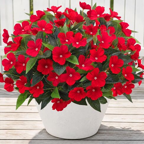 Roberly 6 Bundles Artificial Flowers for Outdoors, Faux Silk Catharanthus Roseus Flowers Bouquet Fake Greenery Plant for Spring Summer Garden Patio Porch Window Box Table Home Decor, Red in Saudi Arabia