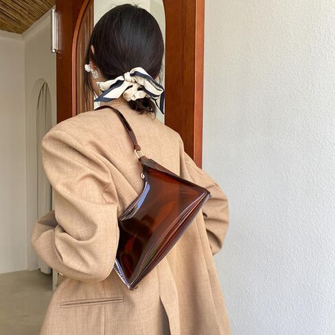 Clear Crossbody Bag with Zipper Jelly Bag Transparent Bag Beach Shoulder Bag Cute for Women Party Gift (Brown) in Saudi Arabia