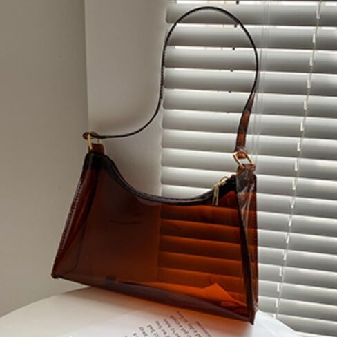 Clear Crossbody Bag with Zipper Jelly Bag Transparent Bag Beach Shoulder Bag Cute for Women Party Gift (Brown) in Saudi Arabia