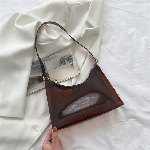 Clear Crossbody Bag with Zipper Jelly Bag Transparent Bag Beach Shoulder Bag Cute for Women Party Gift (Brown) in Saudi Arabia