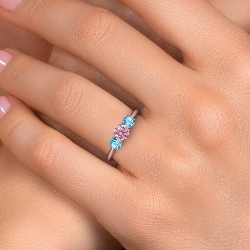 Gem Stone King 1.21 Cttw Pink Lab Grown Diamond and Swiss Blue Topaz 3-Stone Engagement Ring For Women | 925 Sterling Silver | Round 5MM | Gemstone Birthstone | Size 5, 6, 7, 8, 9 in Kuwait