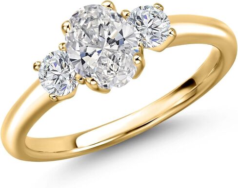 Gem Stone King 18K Yellow Gold Plated Silver Lab Grown Diamond Engagement Ring For Women | 1.04 Cttw | Oval 7X5MM and Round 3.5MM | DEF Color | VVS-VS Clarity in Kuwait