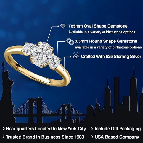 Gem Stone King 18K Yellow Gold Plated Silver Lab Grown Diamond Engagement Ring For Women | 1.04 Cttw | Oval 7X5MM and Round 3.5MM | DEF Color | VVS-VS Clarity in Kuwait