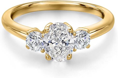 Gem Stone King 18K Yellow Gold Plated Silver Lab Grown Diamond Engagement Ring For Women | 1.04 Cttw | Oval 7X5MM and Round 3.5MM | DEF Color | VVS-VS Clarity in Kuwait