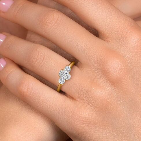 Gem Stone King 18K Yellow Gold Plated Silver Lab Grown Diamond Engagement Ring For Women | 1.04 Cttw | Oval 7X5MM and Round 3.5MM | DEF Color | VVS-VS Clarity in Kuwait