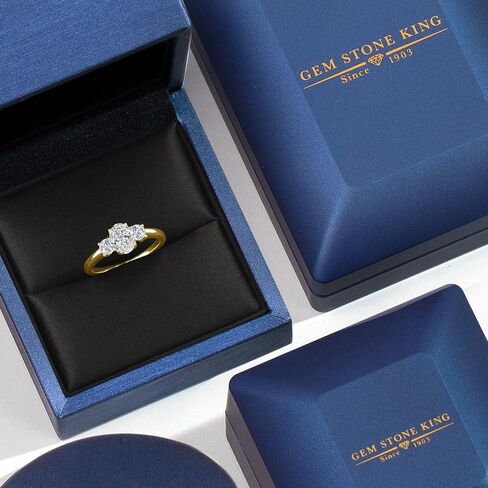 Gem Stone King 18K Yellow Gold Plated Silver Lab Grown Diamond Engagement Ring For Women | 1.04 Cttw | Oval 7X5MM and Round 3.5MM | DEF Color | VVS-VS Clarity in Kuwait