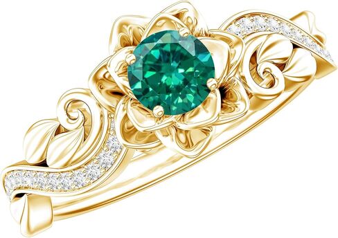Certified Lab Grown Emerald Rose Flower Engagement Ring in Silver, Aaaa Quality, Emerald Diamond Ring - Ready To Gift in Kuwait