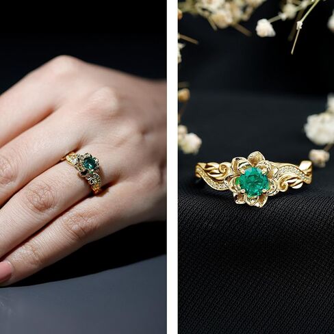 Certified Lab Grown Emerald Rose Flower Engagement Ring in Silver, Aaaa Quality, Emerald Diamond Ring - Ready To Gift in Kuwait