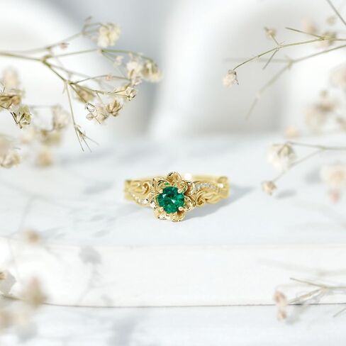 Certified Lab Grown Emerald Rose Flower Engagement Ring in Silver, Aaaa Quality, Emerald Diamond Ring - Ready To Gift in Kuwait