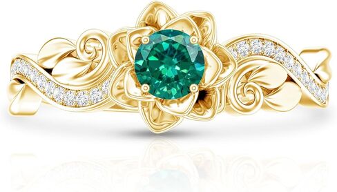 Certified Lab Grown Emerald Rose Flower Engagement Ring in Silver, Aaaa Quality, Emerald Diamond Ring - Ready To Gift in Kuwait