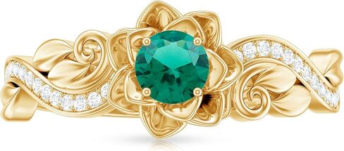 Certified Lab Grown Emerald Rose Flower Engagement Ring in Silver, Aaaa Quality, Emerald Diamond Ring - Ready To Gift in Kuwait