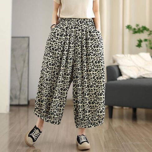 Women's Polka Dot Harem Pants, Black and White, Elastic Waist, Wide Leg Cropped Trousers with Pockets in Kuwait