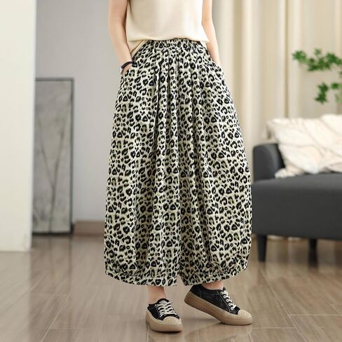 Women's Polka Dot Harem Pants, Black and White, Elastic Waist, Wide Leg Cropped Trousers with Pockets in Kuwait
