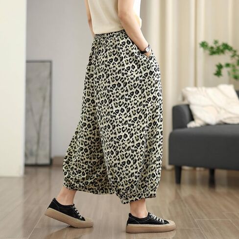 Women's Polka Dot Harem Pants, Black and White, Elastic Waist, Wide Leg Cropped Trousers with Pockets in Kuwait