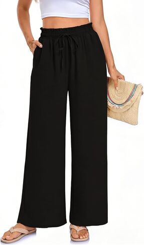 Arolina Plus Size Pants for Women Drawstring Waist Wide Leg Palazzo Beach Pants with Pockets (Regular,Petite) in Saudi Arabia