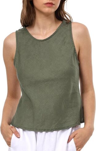 Amazhiyu Women's 100% Linen Summer Tank Tops Scoop Neck Sleeveless Blouse Basic in Saudi Arabia
