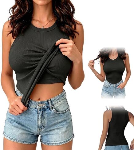 Tank Top with Built in Bra, Ribbed in Tank Tops for Women, Stretchy Fitted Built in Bra Camisole Sleeveless Casual Top in Saudi Arabia