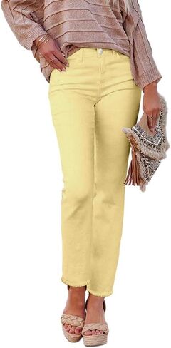 Kinghua Straight Leg Jeans for Women Spring Summer High Waisted Stretchy Frayed Hem Ankle Denim Pants with Pockets in Kuwait