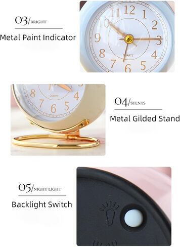 3 Inches Analog Alarm Clocks Retro Backlight Cute Simple Design with Night Light Silent Non-Ticking Battery Operated [Purple] in Saudi Arabia