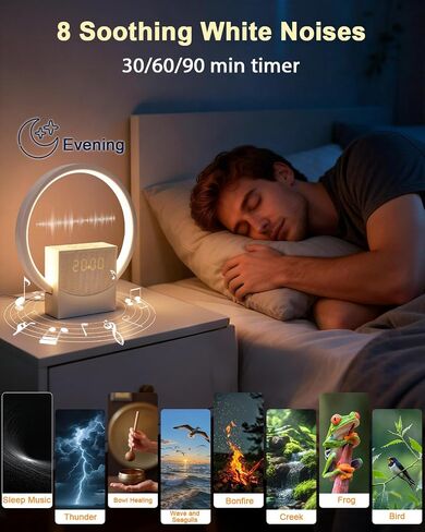 Wake Up Light Sunrise Alarm Clock for Heavy Sleepers Adults,White Noise Sound Machine with 8 Natural Sounds,Digital Alarm Clock with 3-Level Lighting,30/60/90 Timer,Snooze,USB Charger Port in Saudi Arabia