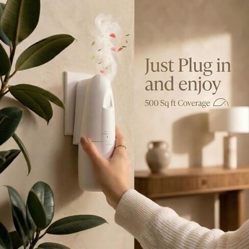 Plug in Smart Waterless Diffuser, Coverage up to 500 SqFt Waterless Essential Oil Diffuser -in Cold Air Aroma Diffuser, Home Scenting for Office & Bedroom, Easy Waterless Diffuser,White,100ml in Saudi Arabia