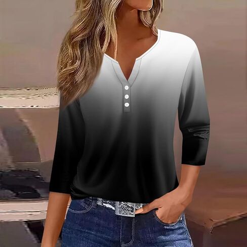 Womens Tops 3/4 Sleeve Henley Shirts for Women Three Quarter Sleeve Tshirts Summer Outfits Fashion Clothing in Kuwait