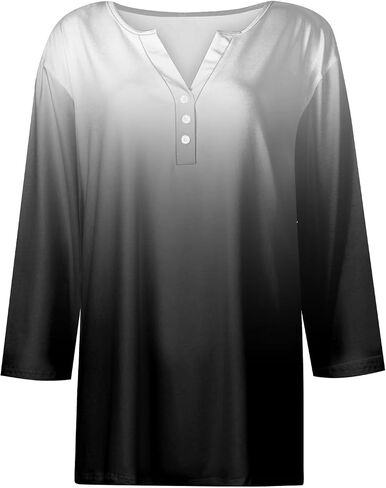 Womens Tops 3/4 Sleeve Henley Shirts for Women Three Quarter Sleeve Tshirts Summer Outfits Fashion Clothing in Kuwait