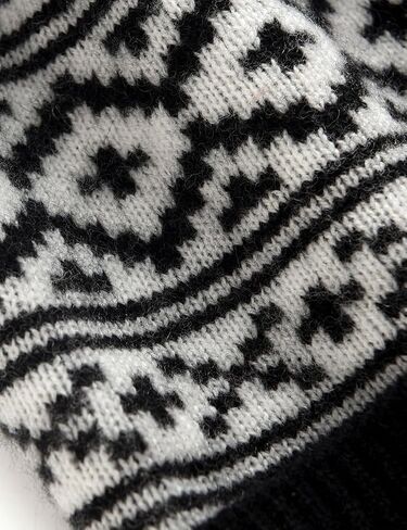 100% Pure Cashmere Ribbed Cuffed Hat; Fair Isle Winter Beanie Hat Nordic Snowflake Pattern with Pom Pom Caps ZX112 in Saudi Arabia