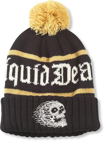 AMERICAN NEEDLE Unisex Liquid Death Pillow Line Knit Pom Beanie (23012A-LDEATH-BLGL) Black/Gold in Kuwait