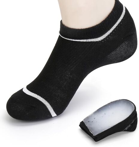 Invisible Height Increase Insoles with Socks 2-in-1, 1 Pair Wearable Heel Cushion Inserts, Non-Detachable Socks Heel Lift Insole, 1.4 inch, Black, Leg Lengthen for Men and Women in Saudi Arabia