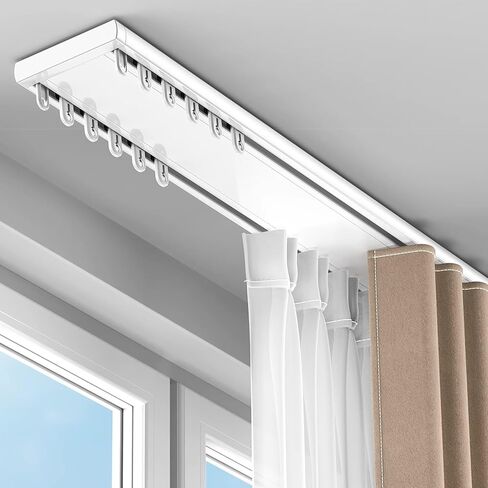Aluminum Alloy Curtain Tracks,Double Row Silent Curtain Track Rail - 10.4ft Aluminum Alloy Ceiling Mount Drape System for Bedroom & Living Room - Smooth Gliding, Heavy Duty, Noise-Free Solut in Saudi Arabia