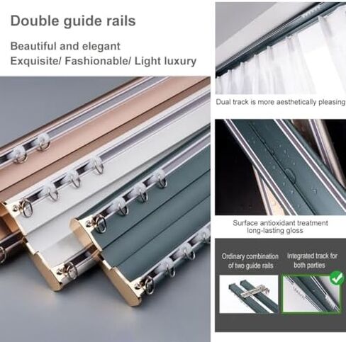 Aluminum Alloy Curtain Tracks,Heavy-Duty Double-Layer Aluminum Alloy Ceiling Curtain Track for Living Room, Bathroom & Bedroom Partitions - Durable, Versatile & Easy to Install in Kuwait