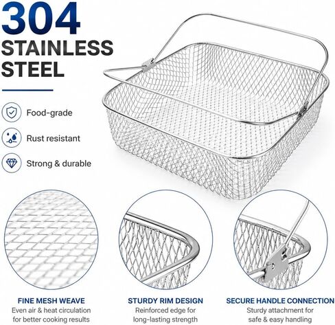 Air Fryer Basket, Steamer Basket for Instant Pot, 304 Stainless Steel Mesh Basket for Instant 6Qt 8Qt Air Fryer, Air Fryer Accessory 8 inch Basket with Handle in Kuwait
