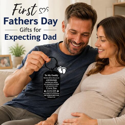 First Fathers Day Dad to Be Gifts, New Daddy Gift, Fathers Day Father to Be Gift from Baby, Pregnancy Announcement Keychain for Husband Men, Gifts for Expecting Dad in Saudi Arabia