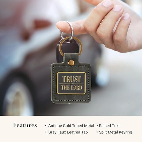 هدايا الفن المسيحي سلسلة مفاتيح ملهمة من الجلد النباتي والمعدن للرجال والنساء: ثق في الرب لتشجيع آية الكتاب المقدس، ملحق حلقة مفاتيح جديدة للمفاتيح، ذهبي ورمادي عتيق in Kuwait
